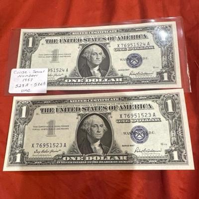 1957 CONSECUTIVE SERIAL # ONE DOLLAR SILVER Certificate UNCIRCULATED RARE