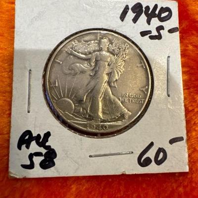 1940 S WALKING LIBERTY AU U S COIN .50c