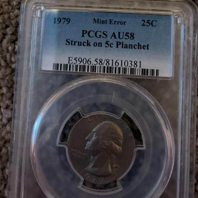 1979 PCGS AU58 quarter struck on nickel planchet