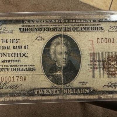 U S CURRENCY large bill 20$ PONOTOC MS
