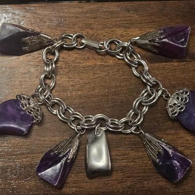 Faux Amethyst Charm Bracelet