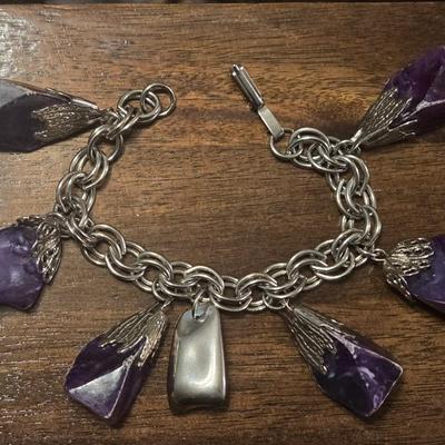 Faux Amethyst Charm Bracelet