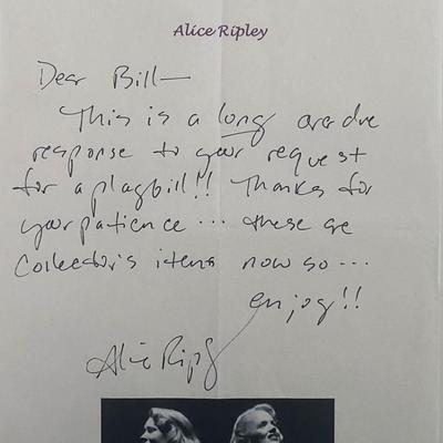Alice Ripley Signed Note