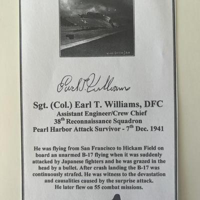 Pearl Harbor survivor Earl T. Williams original signature 