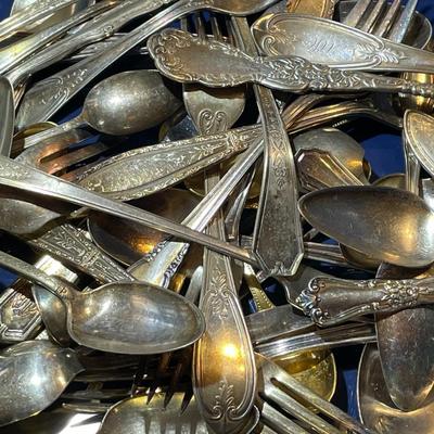 Vintage Assortment of Silver-Plated Flatware Receive all that is Pictured.