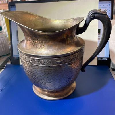 Vintage/Antique Silver Plate Water Pitcher Hammered for Decor Only as Pictured.