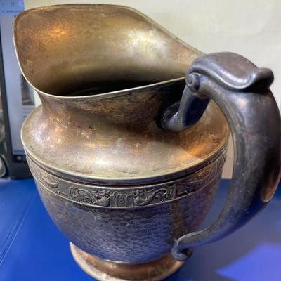 Vintage/Antique Silver Plate Water Pitcher Hammered for Decor Only as Pictured.