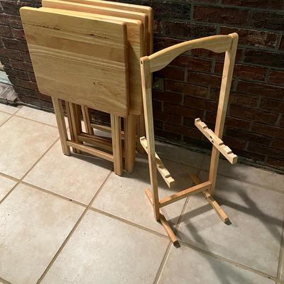 Folding Natural Wood TV Tables Plus Storage Stand (SR-RG)