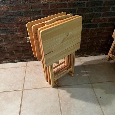 Folding Natural Wood TV Tables Plus Storage Stand (SR-RG)