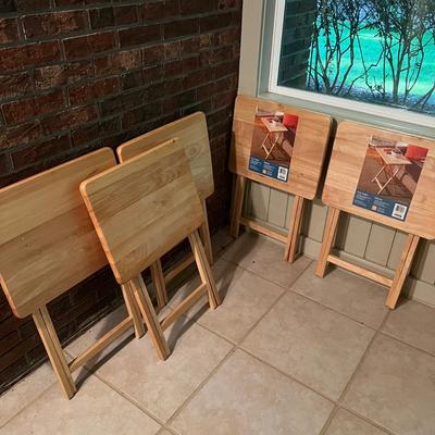 Folding Natural Wood TV Tables Plus Storage Stand (SR-RG)