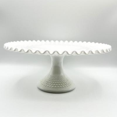 FENTON ~ Vtg. Hobnail White Milk Glass Ruffled Pedestal Cake Plate