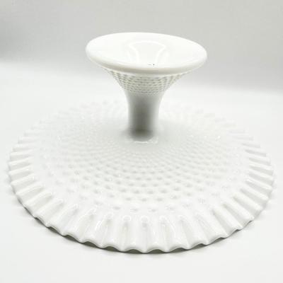 FENTON ~ Vtg. Hobnail White Milk Glass Ruffled Pedestal Cake Plate