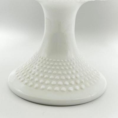 FENTON ~ Vtg. Hobnail White Milk Glass Ruffled Pedestal Cake Plate