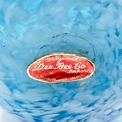 DEE BEE CO. IMPORTS ~ Pair (2) Blue Ruffle Rim Art Glass Vases