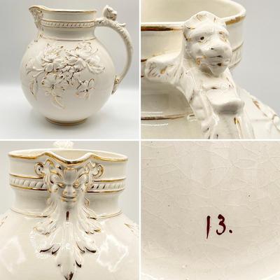 Vtg. Gold Embellished Washstand Pitcher & Bowl ~*Read Details