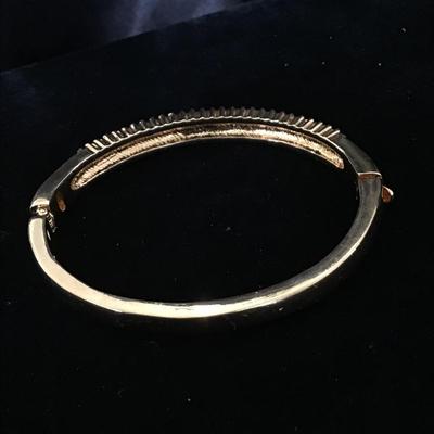 Clear Rhinestone, Gold tone Bangle Bracelet, Opens, Vintage