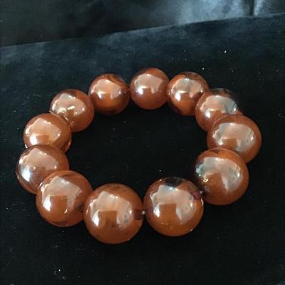 Vintage amber tone beaded stretchy bracelet