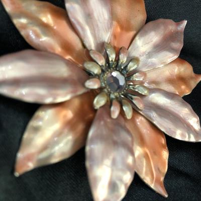 Beautiful Enamel and Silver Floral Brooch