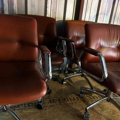 Vintage Mid-Century Modern THREE Steel Case Leather Office Chairs
