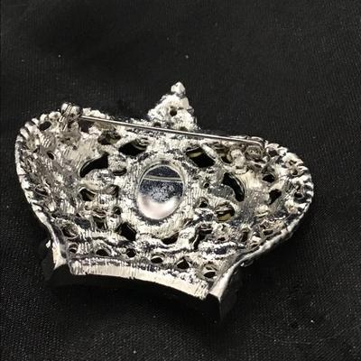 Silver tone rhinestone tiara pin