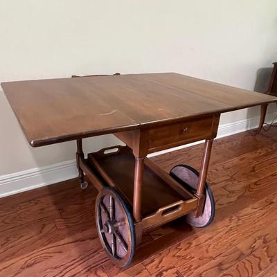 Vintage Wooden Tea Cart On Wheels