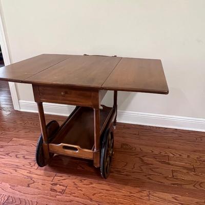 Vintage Wooden Tea Cart On Wheels
