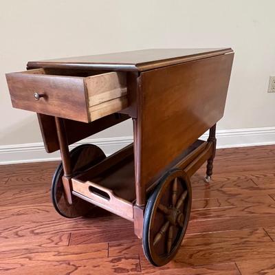 Vintage Wooden Tea Cart On Wheels