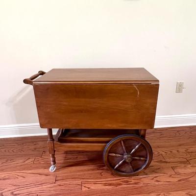 Vintage Wooden Tea Cart On Wheels