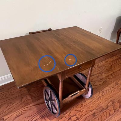 Vintage Wooden Tea Cart On Wheels