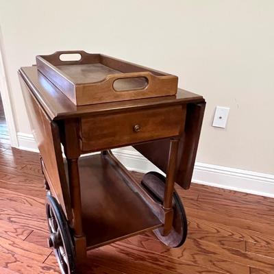 Vintage Wooden Tea Cart On Wheels