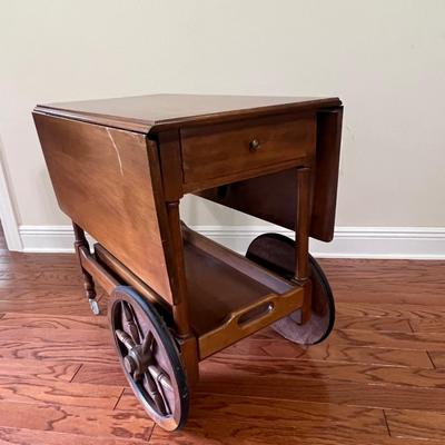Vintage Wooden Tea Cart On Wheels