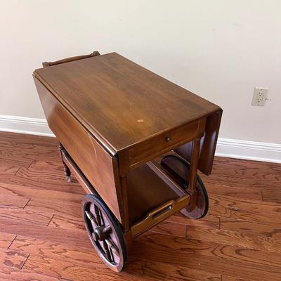 Vintage Wooden Tea Cart On Wheels