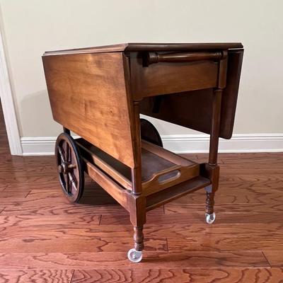 Vintage Wooden Tea Cart On Wheels