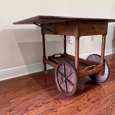 Vintage Wooden Tea Cart On Wheels
