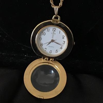 Vintage Avon Quartz Crucifix Magnified Watch Pendant Necklace, Gold-Tone/Silver-Tone, 30