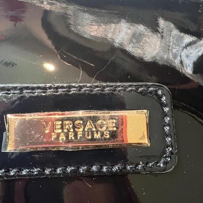 Lot of 2 New Versace Black Gold Luxury Promo Tote Bags Patent Leather