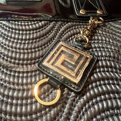 Lot of 2 New Versace Black Gold Luxury Promo Tote Bags Patent Leather