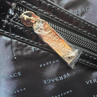 Lot of 2 New Versace Black Gold Luxury Promo Tote Bags Patent Leather