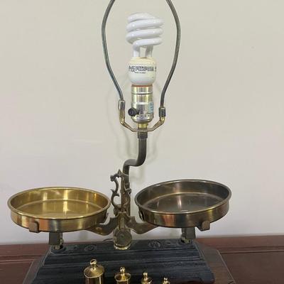 Vintage Brass Scale Cast Iron Base Night Watch Lamp