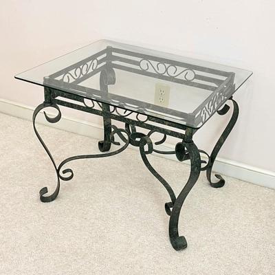 Green & Black Distressed Finish Metal With Beveled Glass Top Tables ~ Set Of Three (3)