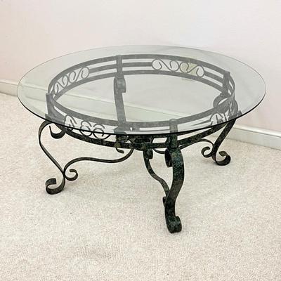Green & Black Distressed Finish Metal With Beveled Glass Top Tables ~ Set Of Three (3)