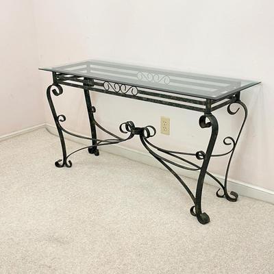 Green & Black Distressed Finish Metal With Beveled Glass Top Tables ~ Set Of Three (3)