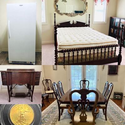 Double Pedestal Dark Wood Dining Room Table & Chairs ~ Read Details