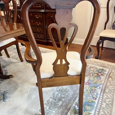 Double Pedestal Dark Wood Dining Room Table & Chairs ~ Read Details