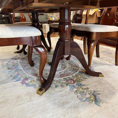 Double Pedestal Dark Wood Dining Room Table & Chairs ~ Read Details