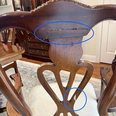 Double Pedestal Dark Wood Dining Room Table & Chairs ~ Read Details