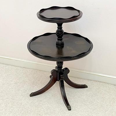 Vtg. Solid Wood Two Tiered Clawfoot Accent Table