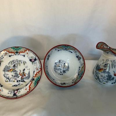 Antique Rare Plate Bowl & Pitcher Set 1836 Black Stamp