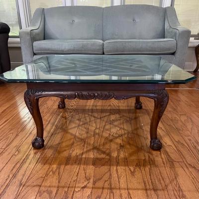 Hollywood Regency Lattice Motif Style Mahogany Wood Coffee Table