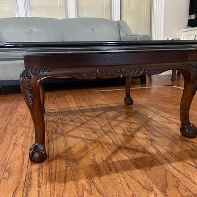 Hollywood Regency Lattice Motif Style Mahogany Wood Coffee Table